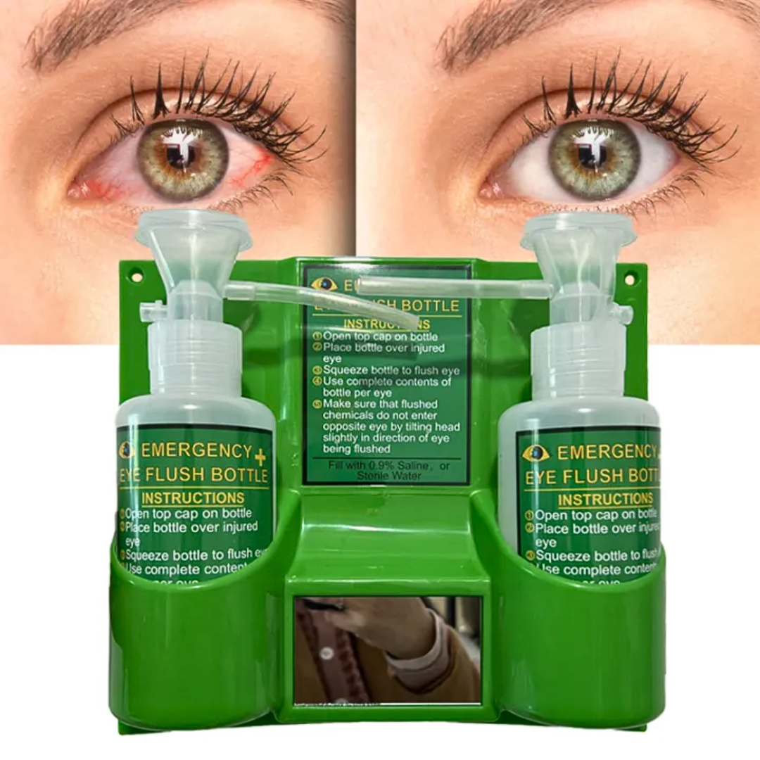 Wall-mounted Emergency Eyewash Station Portable Eye Wash Kit Plastic Double-Bottle(empty Bottle No Liquid)