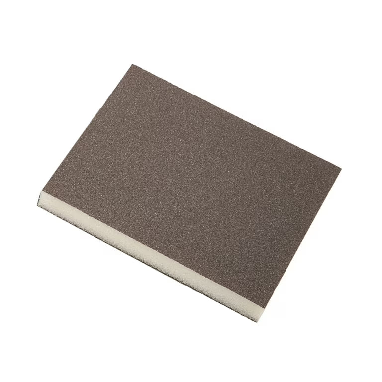 Square sandpaper sheet with textured surface on a white background