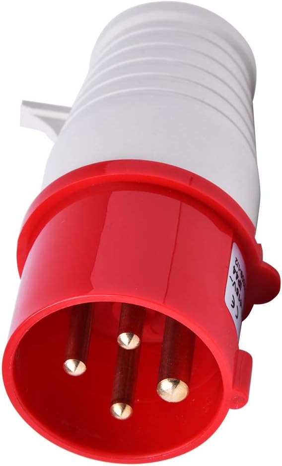 Red and white electrical plug on a white background