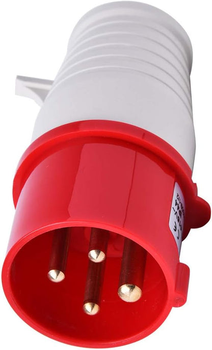 Red and white electrical plug on a white background