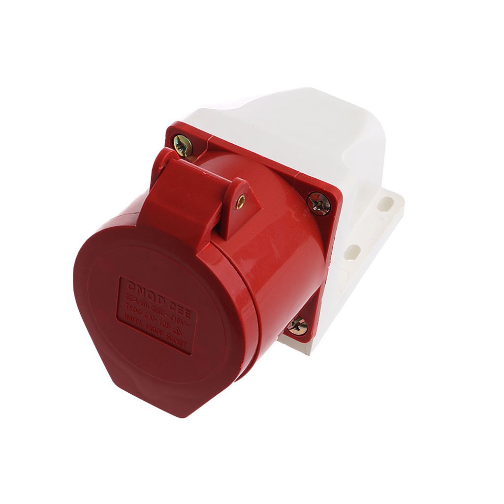 Red and white electrical plug on a white background