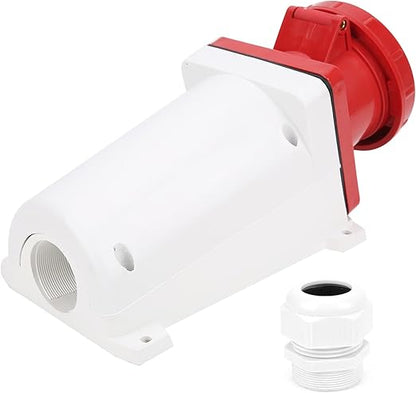 White and red plumbing fitting on a white background