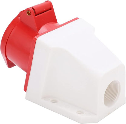 Red and white plastic component on a white background