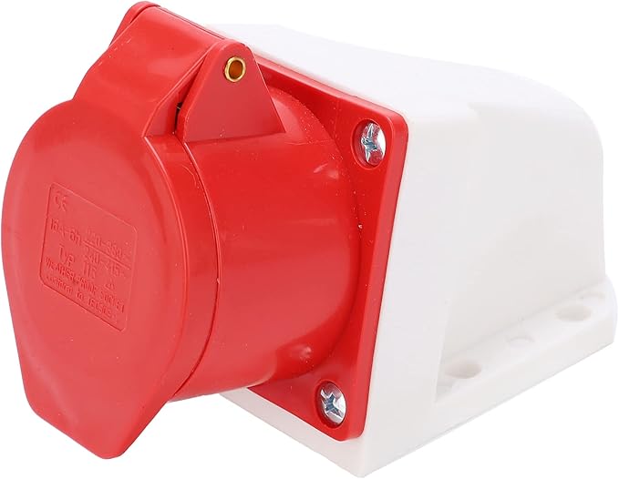 Red and white electrical junction box on a white background