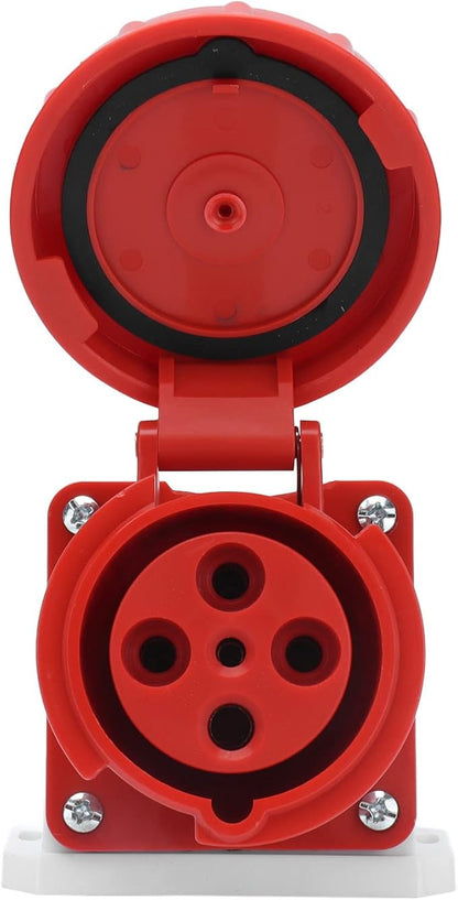 Red electrical plug on a white background