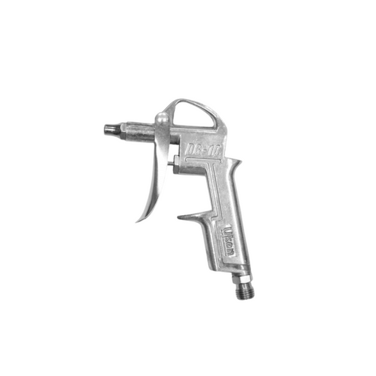 A silver air gun with a variable flow trigger, used for blowing dust, water, and powder.