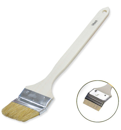 Paint brush with a close-up inset on a white background