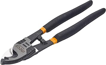 Pair of black pruning shears with orange accents on a white background