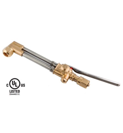 Brass pressure washer lance with UL listed logo on a white background