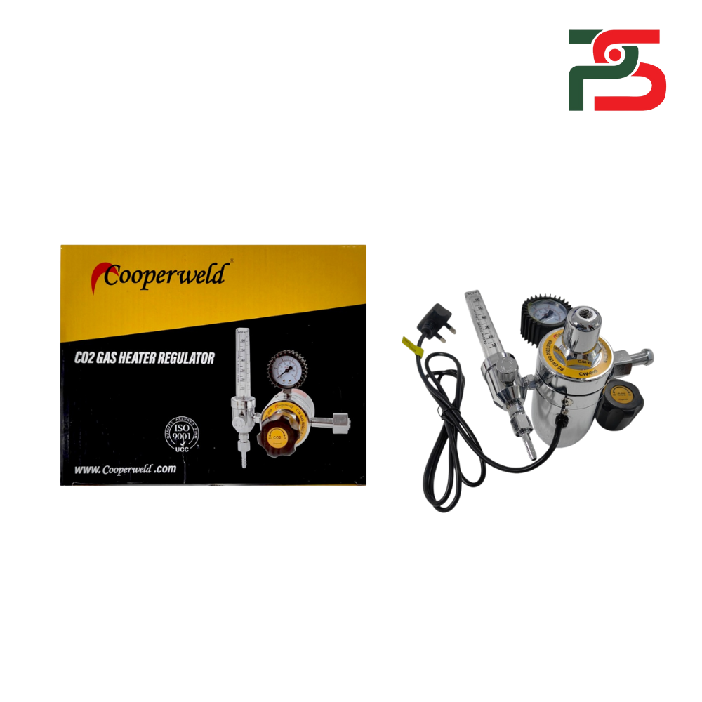 Cooperweld CO2 gas heater regulator with packaging on a white background