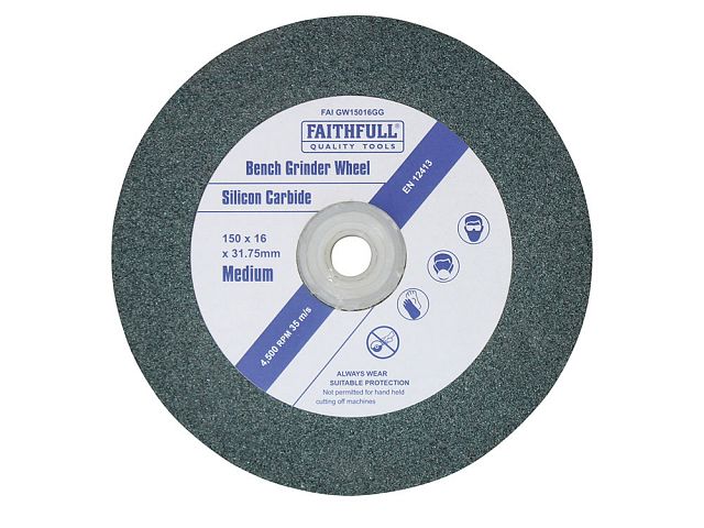 Faithfull bench grinder wheel with specifications on a white background