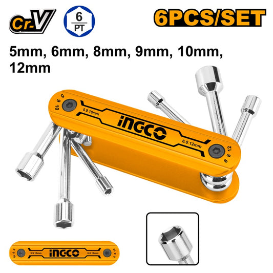 Orange tool set with sockets labeled 'ingco' on a white background
