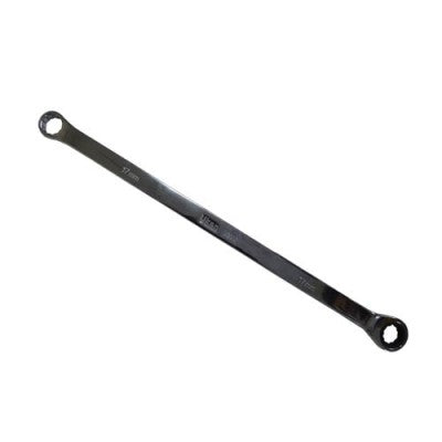 Black metal wrench on a white background