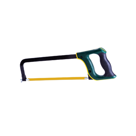 Heavy duty industrial quality hack saw with a strong aluminium die cast handle and black TPR for control and comfort.