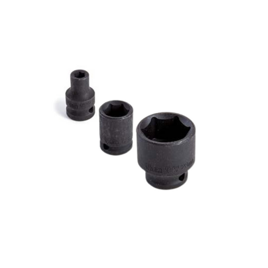 Three black metal socket drivers of different sizes, positioned upright against a white background.