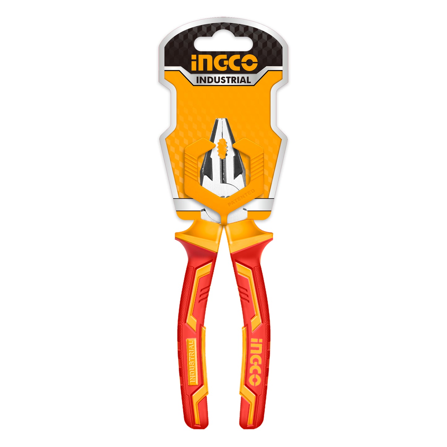 Red and yellow pliers with INGCO branding on a white background