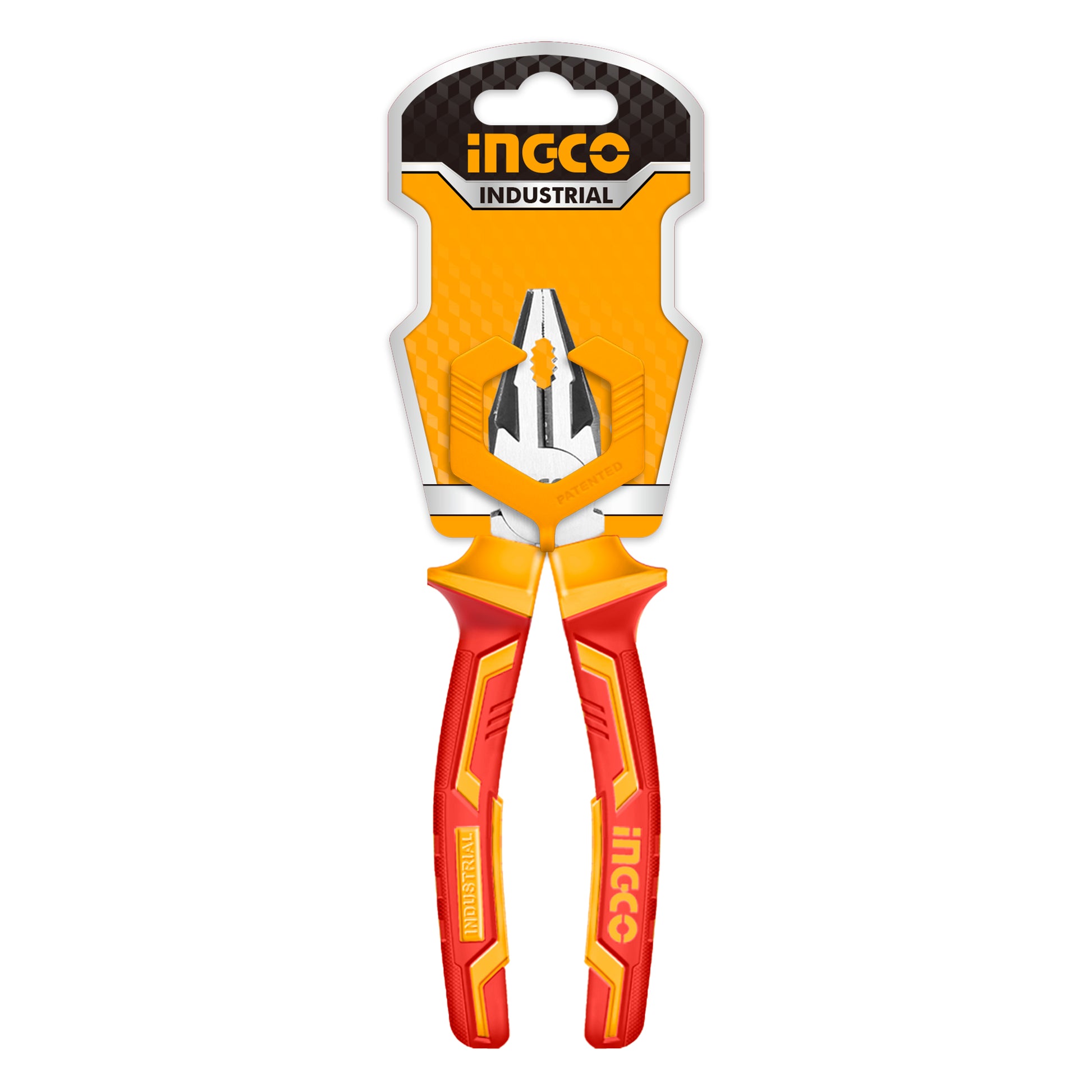 Red and yellow pliers with INGCO branding on a white background