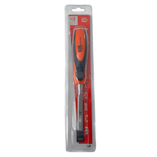 Screwdriver set with orange handle and metal blade in clear packaging on a white background