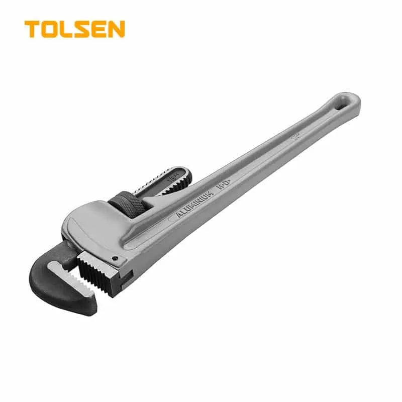 Tolsen brand pipe wrench on a white background