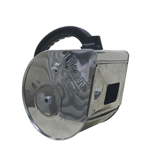 Chrome Ukon dog training bell on a white background