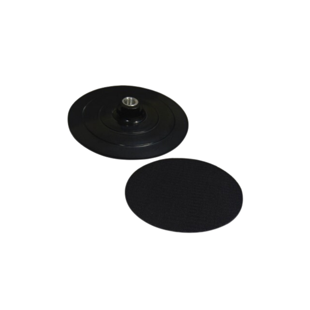 A black sanding pad with EVA, designed for use with an angle grinder for sanding and polishing tasks.