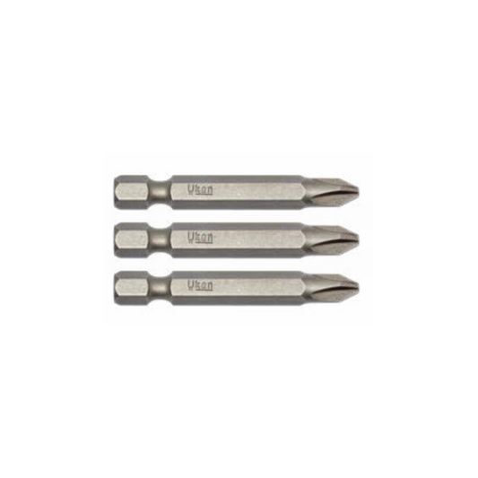 A set of three silver-colored titanium nitride coated screwdriver bits with the brand name 'U' inscribed on the side.