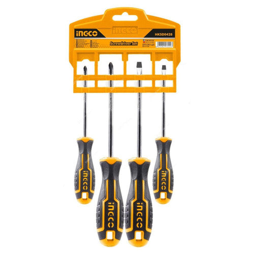Set of screwdrivers with Ingco packaging on a white background