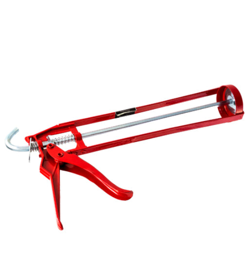 Red caulking gun on a white background