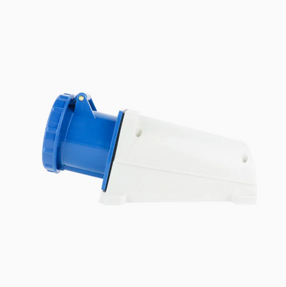 Blue and white cylindrical filter on a white background