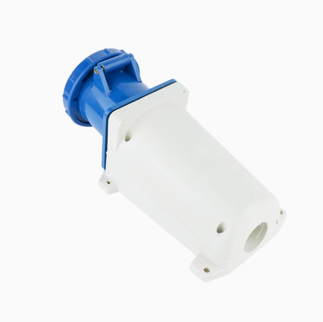 White mechanical component with blue top on a white background