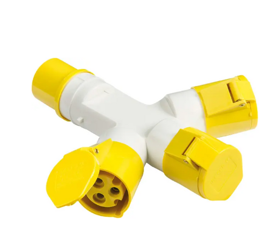 Yellow and white plastic connector on a white background