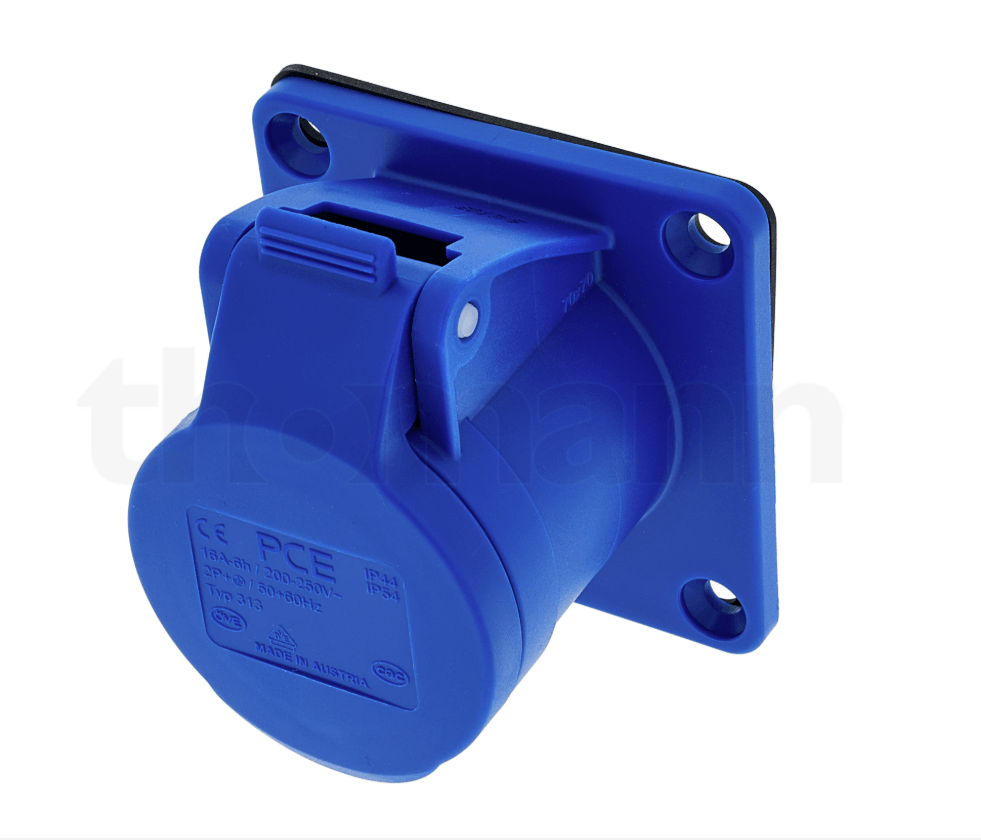 Blue plastic component with PCE branding on a white background