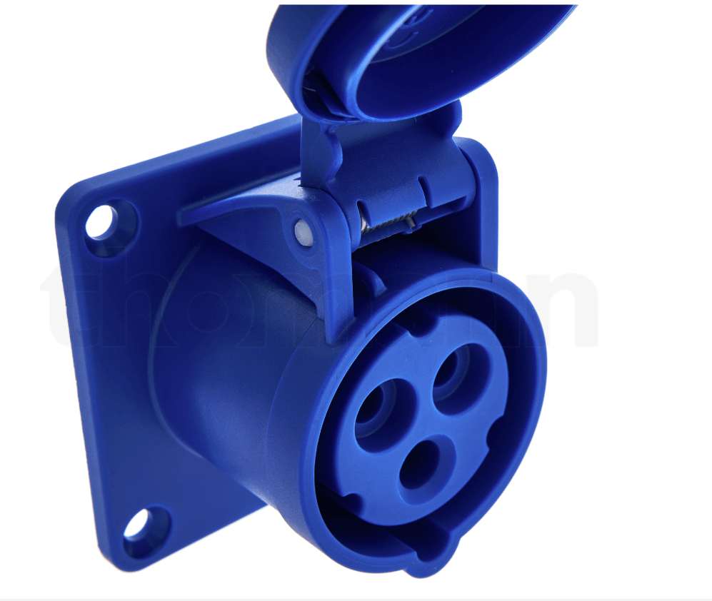 Blue electrical connector on a white background