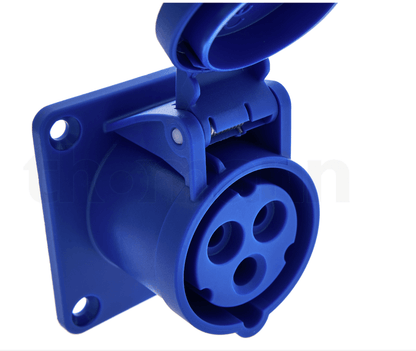 Blue electrical connector on a white background