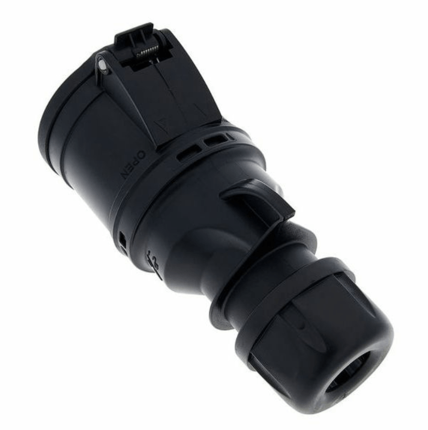 Black plastic fitting on a white background