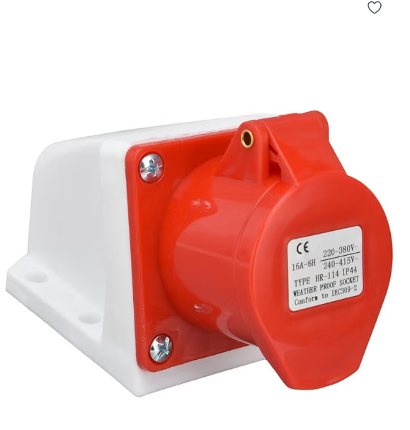 WALL MOUNT SOCKET WATERPROOF IP44 PHASE 380- 3P + E 16A, 4 PIN PLUG