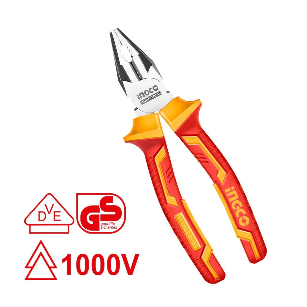 Red and yellow pliers with INGCO branding on a white background