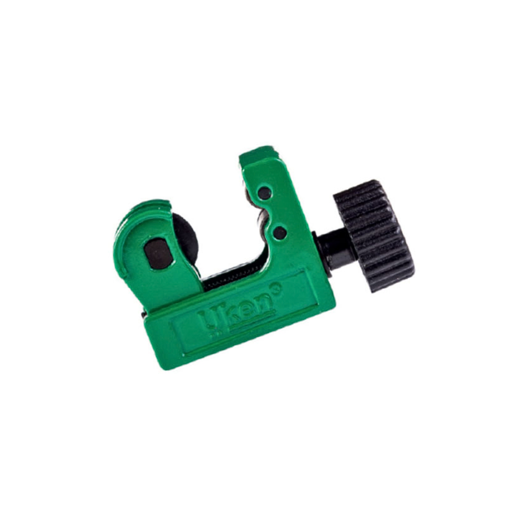 A green mini tube cutter with black accents, designed for cutting thin copper, brass, and aluminum tubes.