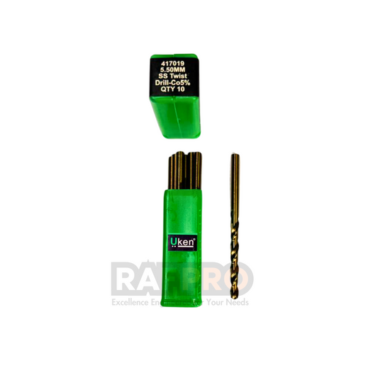 Uken Drill Bit-SS Fully Ground Drill Co5% Material Amber Color 5.50MM