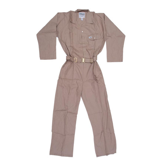 Brown coverall with a belt on a white background