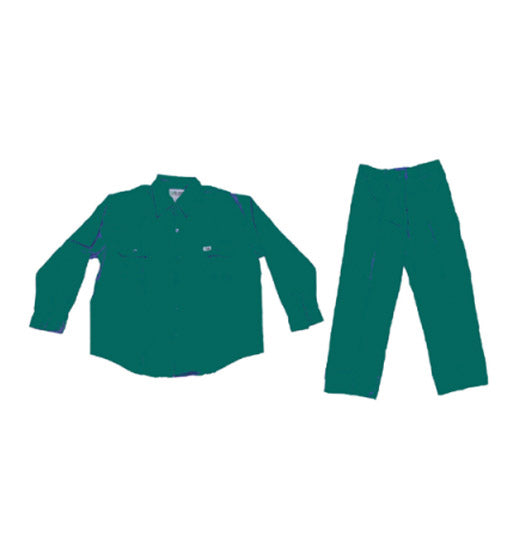 Green shirt and green pants on a white background