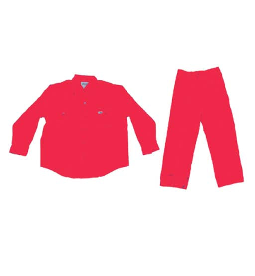 Red shirt and pants set on a white background
