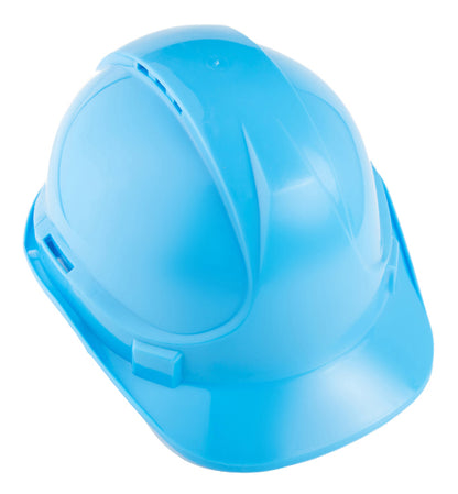Blue hard hat on a white background
