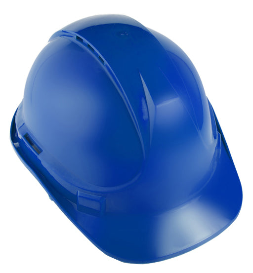 Blue hard hat on a white background