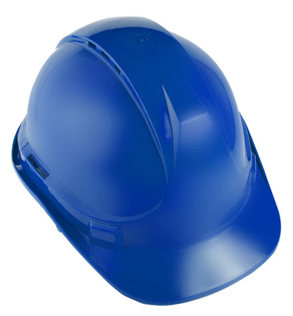 Blue hard hat on a white background