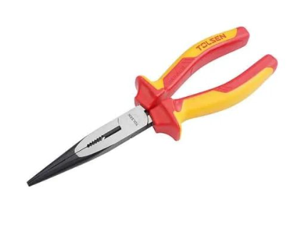 Pair of pliers with red and yellow handles on a white background