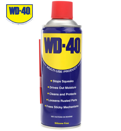 WD-40 multi-use product can with red cap on a white background