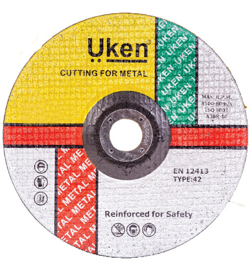 Uken metal cutting disc with colorful label on a white background